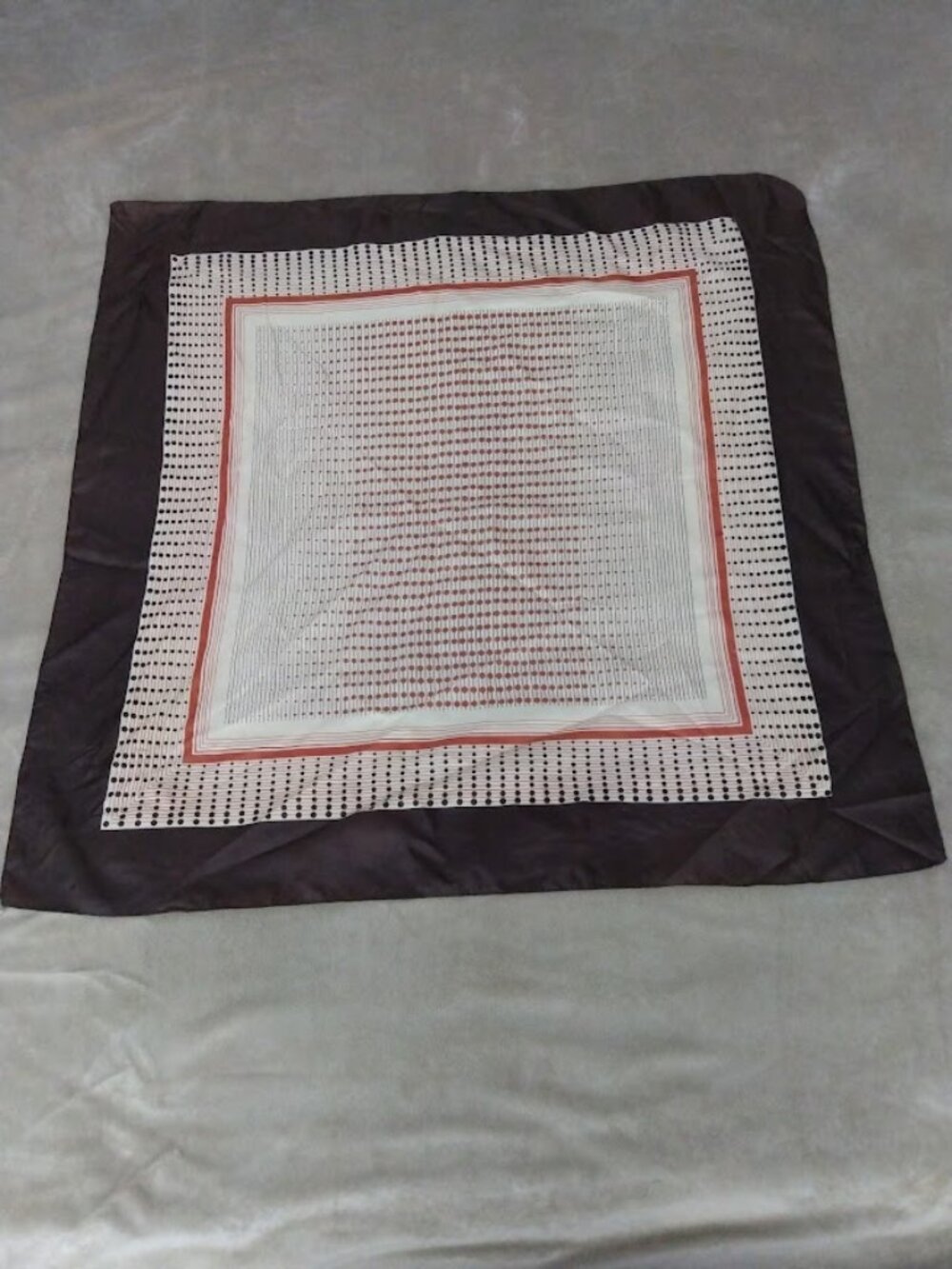Vintage 1970s Water Repellent Rain Scarf Brown Orange Polka Dot Nylon Retro